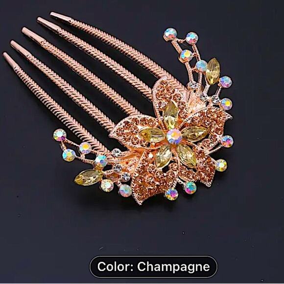 Accessories - Champagne Rhinestone Flower Hairpin Comb Wedding Anniversary Party Banquet